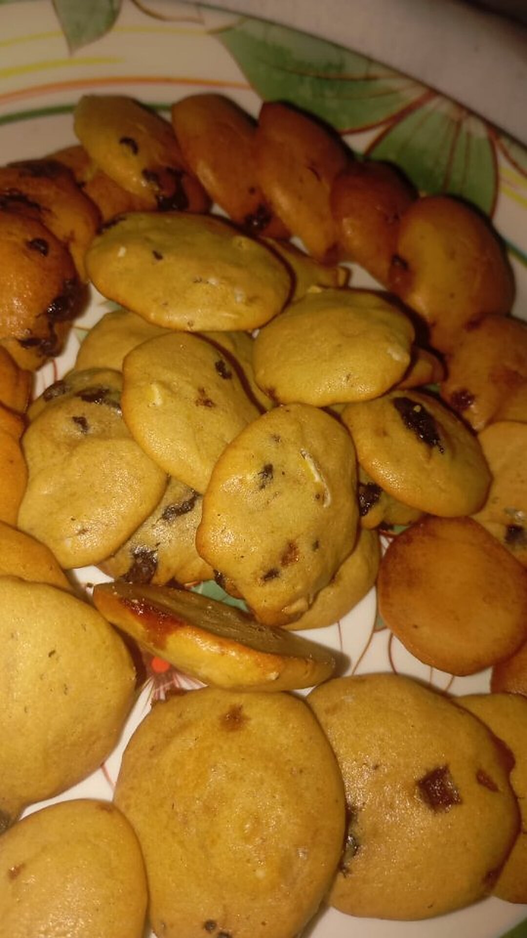 A plate of choco-chip cookies